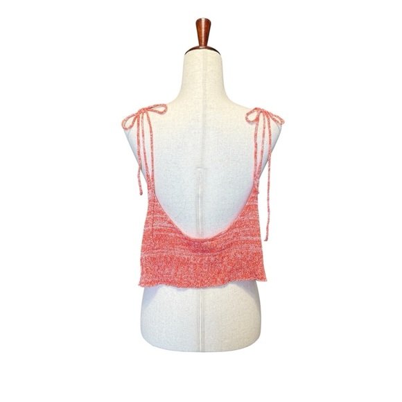 Free People Bombshell Capri Orange Knit Tie Shoulder Crop Top Size L #1660 NWT - Picture 6 of 8